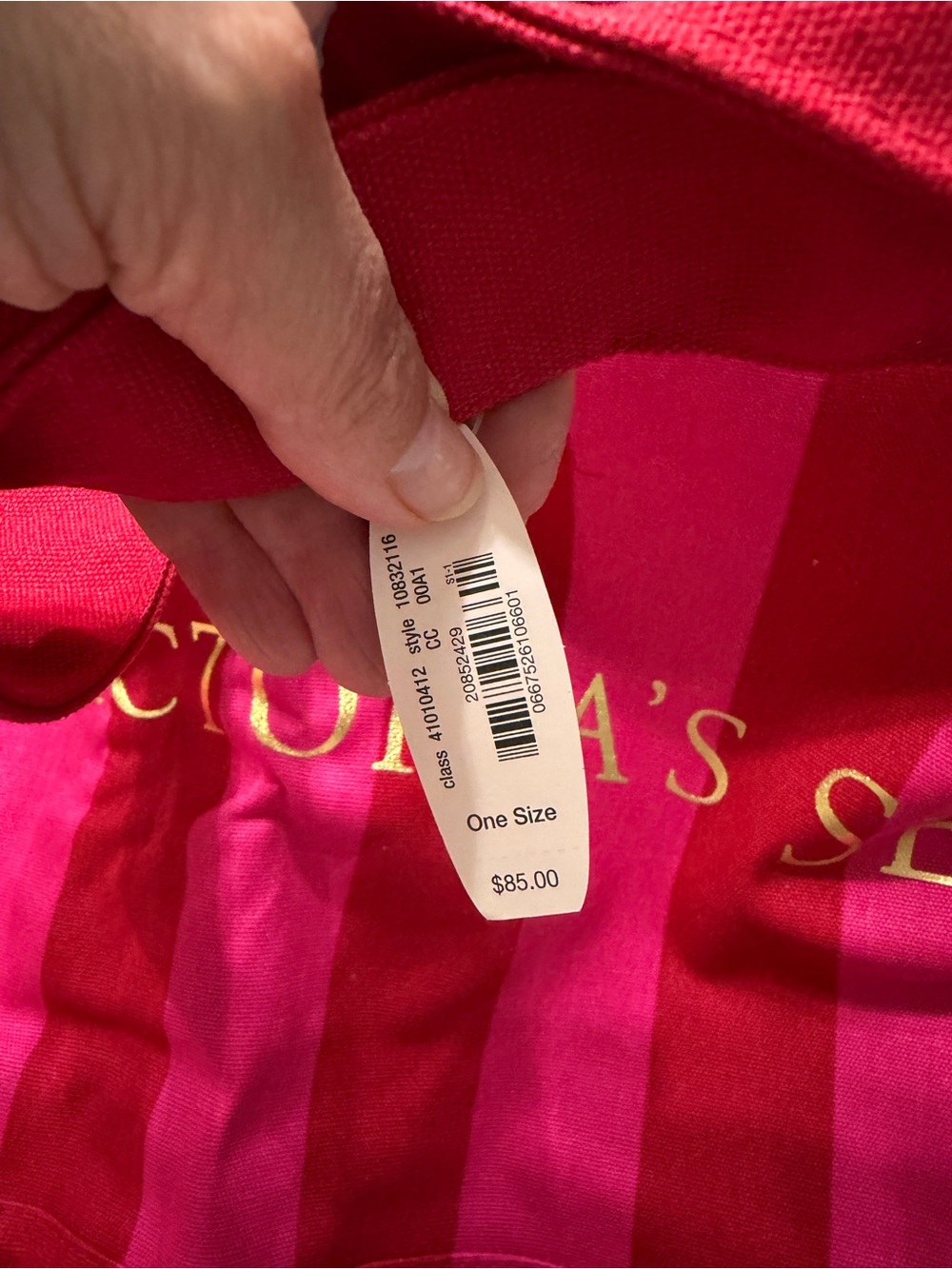 Victoria's Secret Hot Pink & Fuchsia Striped Canvas Tote - Picture 2 of 4